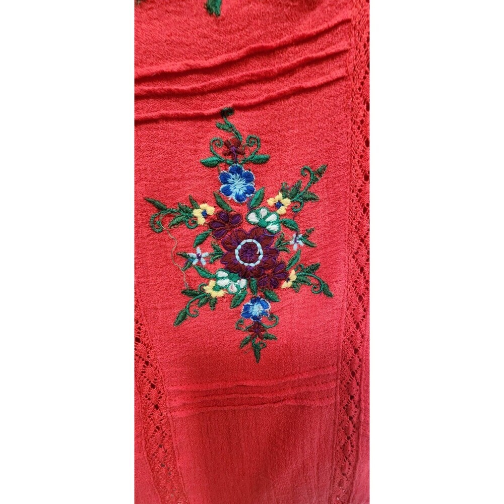 Free People Amy Red Cotton Embroidered Ruffled Gauze Balloon Sleeves XS - Picture 7 of 7
